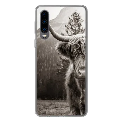 Produktbild von MuchoWow® Handyhülle Schutzhülle Hülle für Huawei P30 Scottish Highlander - Stier - Schwarz - Weiß Silikon Softcase Handy Hülle - Kartenbesitzer