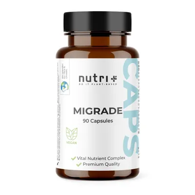 Produktbild von nutri+ Migrade - Nährstoffkomplex mit Vitaminen, Mineralstoffen, Coenzym Q10 - 90 vegane Kapseln