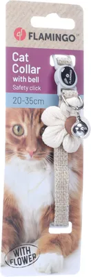 Productafbeelding van Flamingo kattenhalsband met bloem, kleur wit, maat 20-35 cm, breedte 12 mm