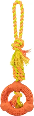 Produktbild von TRIXIE Spieltau mit Ring, Naturgummi - orange/lime - ø 12/41 cm