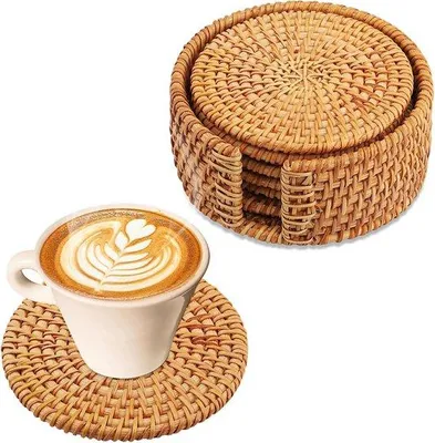 Produktbild von Glas-Untersetzer-Set mit 6 Hülsen, 6 Gläsern, Holz-Untersetzer, Runde Getränke, Becher, Bar, Dekorativ
