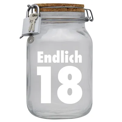 Produktbild von Spardose Geld Geschenk Ideen Endlich 18 Transparent Größe XL 2 Liter