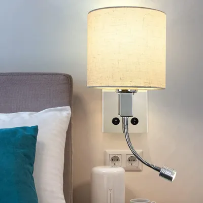 Produktbild von ZMH Wandleuchte Bettlampe mit Schalter Leselampe verstellbar Beleuchtung LED wechselbar Rund