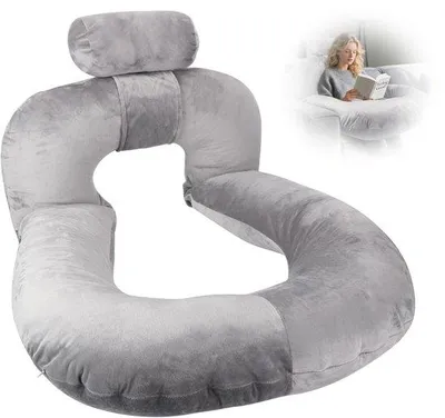 Productafbeelding van Unyqoos® Ergonomisch leeskussen met afneembaar neksteunkussen – modulair U-vormig kussen voor bed en bank, ademend katoenen hoes met korrelstructuur, vormvast