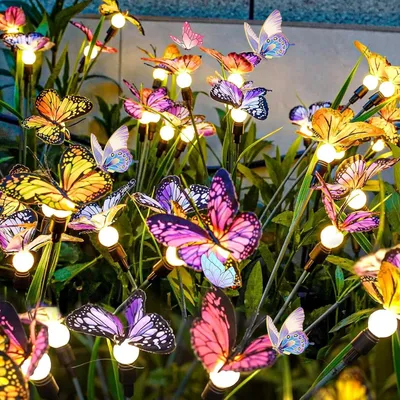 Produktbild von Solarlampen für Außen Garten,2 Stück 12 LED Schmetterling Glühwürmchen Solargartenlichter,Solar-gartenlichter,IP65 Wasserdicht Swinging Solarleuchten