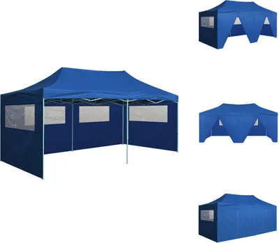 Obrázok produktu pre vidaXL Profesionálny párty stan skladací so 4 bočnými stenami 3 × 6 m oceľovo modrý - Pavilóny a párty stany