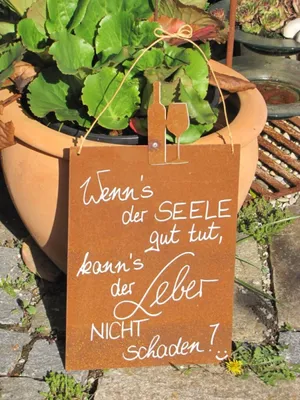 Produktbild von Edelrost Schild mit Weinflasche und Glas "Wenn´s der Seele..."