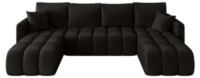 Image de Canapé d’angle GARDA U noir velours Monolith 97 - fonction couchage, coffre de rangement pour la literie