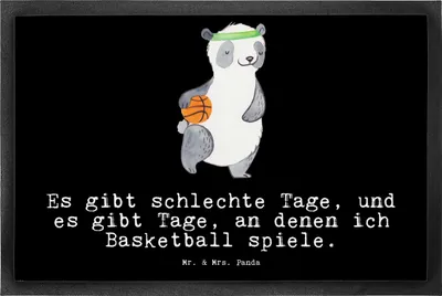 Produktbild von Mr. & Mrs. Panda Bodenvorleger Panda Basketball 50 x 75 cm - Schwarz - Geschenk, Verein, Basketballplatz, Sauberlaufmatte, Schmutzmatte, fußmatte, Schmutzfangteppich