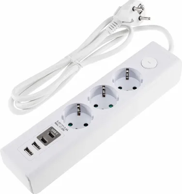 Image de Multiprise avec prises de charge pour USB, 3x, blanc, câble de 1,5m