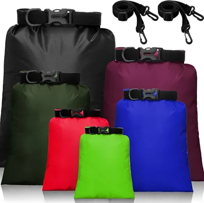 Image de Ensemble de sacs étanches, de 15 litres à 2 litres, comprenant 6 pièces, imperméables, avec bandoulière réglable, idéal pour le camping