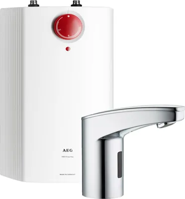 Produktbild von AEG druckloser Kleinspeicher Huz 5 ÖKO Drop Stop + Sensorarmatur, mit Drop-+ThermoStop, Untertischboiler 5 Liter Niederdruck, mit Stecker, 239143