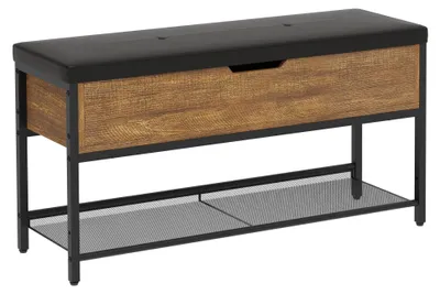 Schoenbank mit Sitzkissen, Metallrahmen, 96x30x50 cm, braun-schwarz