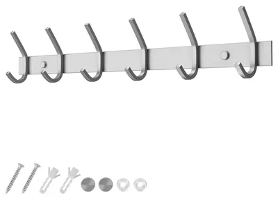 Obrázek produktu pro Nerezová ocel, kartáčovaná povrchová úprava, dvojitý hák, stříbrná barva, 6 kusů, nosnost do 30 kg, délka 43 cm