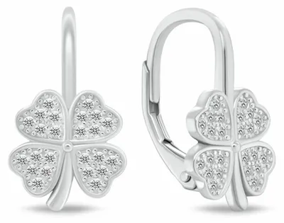 Immagine prodotto di Orecchini pendenti in argento a forma di quadrifoglio con zirconi EA1252W