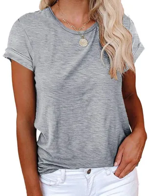 Produktbild von Damen Kurzarm-Shirts, Rundhalsausschnitt, lockere, lässige Sommer-Basic-T-Shirts,Größe:L