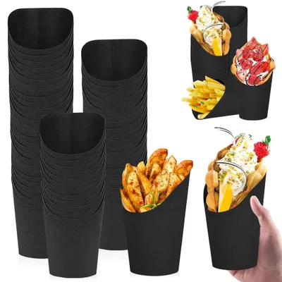 50 Kraftpapier-Pommesbecher, 473 ml, schwarz, Einweg