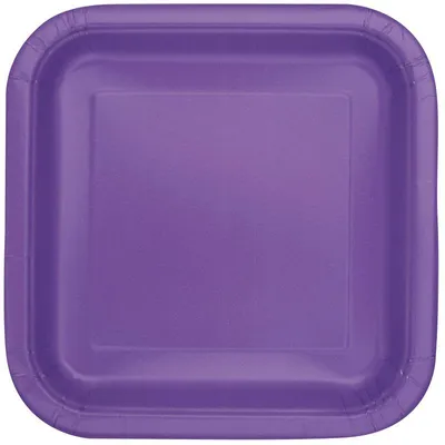Produktbild von 14 lila eckige Partyteller, ca. 22,8 cm Durchmesser