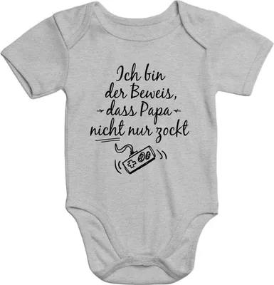 Produktbild von Kurzarm Baby Body Ich bin der Beweis dass Papa nicht nur zockt Gamer Zocker Spruch lustig Moonworks® grau 6-12 Monate