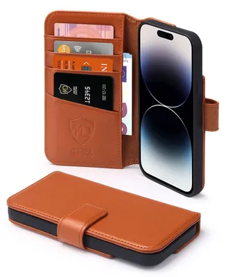 Productafbeelding van MobyDefend Hoesje - Geschikt voor iPhone 14 Pro - Luxe Leren Wallet Bookcase - Lichtbruin