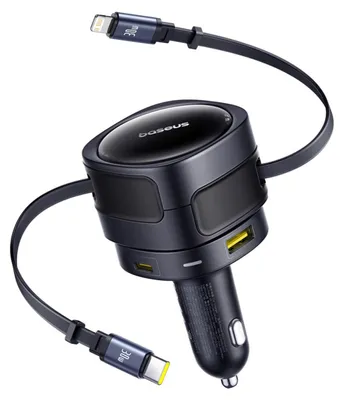 Zdjęcie produktu dla Ładowarka Samochodowa Baseus Enjoyment Max 90W 2X Usb-C + Kabel Usb-C I Lightning - Czarna