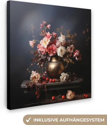 Produktbild von MuchoWow® - Leinwandbilder - Stilleben - Blumen - Rosen - Blumenstrauß - Vase, Wandbild, Wanddeko Bilder Wohnzimmer, 50x50cm