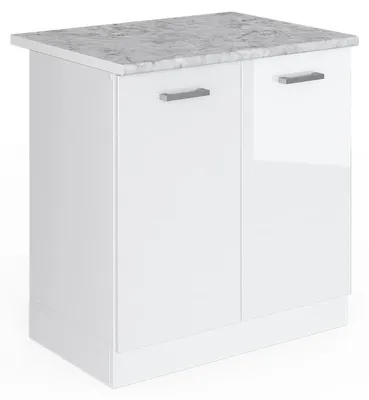 Produktbild von Spülenunterschrank Vicco R-Line Weiß Hochglanz 80 cm mit Türen, mit Arbeitsplatte, Model 41947