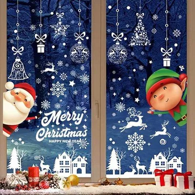 Immagine prodotto di Set da 9 adesivi natalizi invernali con decorazioni per la casa: fiocchi di neve e Babbo Natale