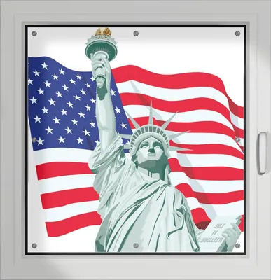 Produktbild von Wallario Lichtschutzbild, Dekorativer Sichtschutz Sonnenschutz 96 x 100 cm mit Motiv: Freiheitsstatue USA - Verdunklung ohne Bohren
