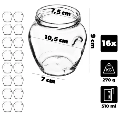 Produktbild von Gläser für Einmachen und Honig - Einmachgläser 510 ml, Ø 82 mm - 16er Set - Spülmaschinenfest - Lebensmittelechtes Glas