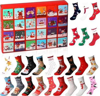 Image de Calendrier de l'Avent de Noël avec 12 paires de chaussettes - Style aléatoire pour femmes et hommes - Calendrier de l'Avent de 12 jours