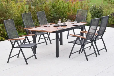 Produktbild von Merxx Gartenmöbel Set Thasos 7tlg., 6 Klappsessel, 1 Ausziehtisch 150 (200) x 90 cm- Aluminium/Kunststoff