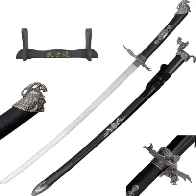 Image de Sculpture décorative japonaise Katana avec support – style samouraï, réplique en acier inoxydable, décoration asiatique pour la maison et le bureau JL-055B