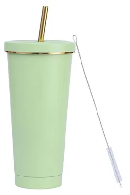 Isolierbecher Edelstahl 750 ml mit Strohhalm, lichtgrün