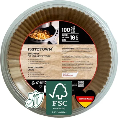 Imagen del producto de Papel de horno redondo, 16 cm, 100 unidades, con revestimiento antiadherente, apto para freidoras de aire y hornos