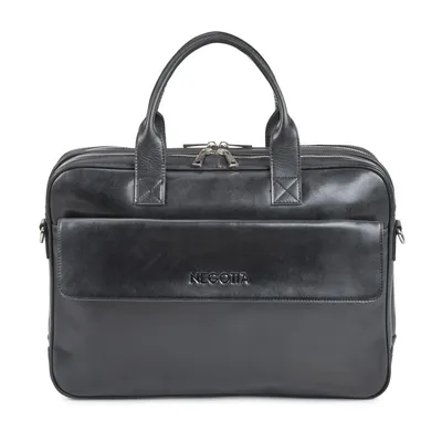 Image de Negotia Orden Cuir Véritable Sac pour Ordinateur Portable Homme 15,6 Pouces Noir – Sacoche avec Compartiment Rembourré, Sac Bandoulière / Business