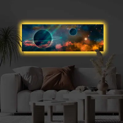Produktbild von Opviq, 3090KTLGDACT - 012, Dekoratives LED-beleuchtetes Leinwandgemälde, 100 % POLYESTER-CANVAS, Mehrfarbig, 30 x 90 cm