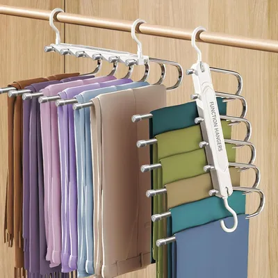 Produktbild von Hosenbügel 6 in 1, platzsparend, 2 Stück, rutschfest, faltbar, Kleiderorganizer für Hosen