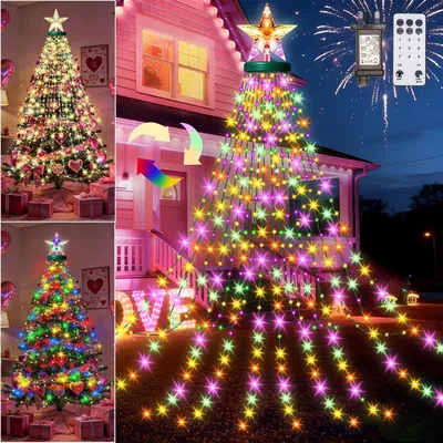Weihnachtslichtkette mit Stern, 410 LEDs, 12 Modi, Timer, Fernbedienung