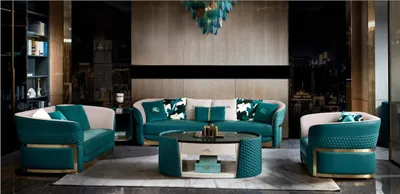 Produktbild von Sofagarnitur 321 Sitz Turkis Leder Ledersofa  Modern Design Möbel Luxus Sofa Neu
