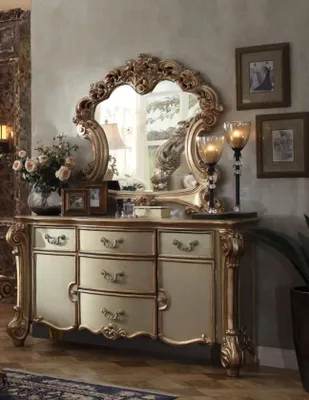 Produktbild von Schminktisch mit Spiegel Gold Design Luxus Möbel Antik Barockstil