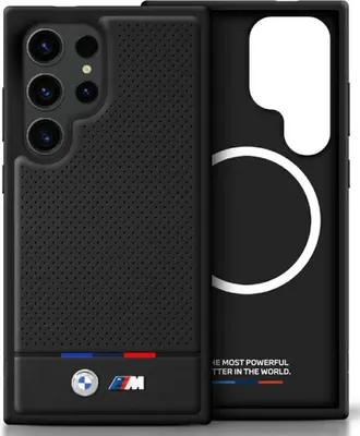 Produktbild von BMW Leder Tricolor Stripe MagSafe Samsung Galaxy S25 Ultra schwarz
