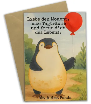 Produktbild von Mr. & Mrs. Panda valentinstagskarte Pinguin Luftballon Design - Weiß - Geschenk, Freundin, weihnachtskarten, dankeskarten, Liebe, Glück, einladungskarten, Grußkarten