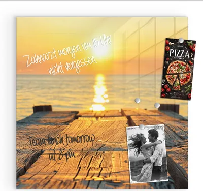 Produktbild von Magnettafel 30x30cm Pinnwand Whiteboard beschreibbar - Sonnenuntergang Meer