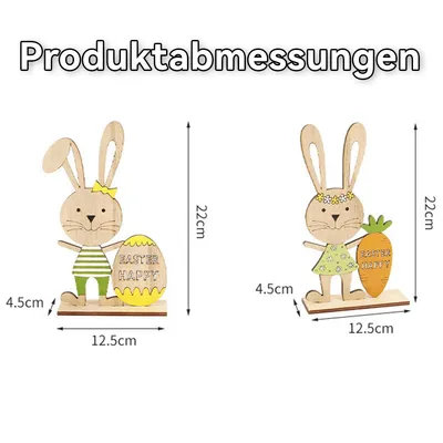 Produktbild von Holzhasen Deko Set 2 Stück für Ostern Frühling und Tischdekoration