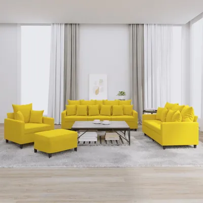 Produktbild von 4-tlg. Sofagarnitur mit Kissen Gelb Samt , Schlafsofas 2024 Neu
