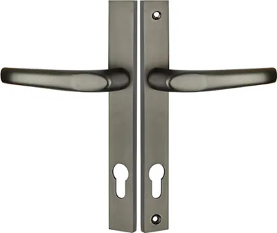 Zdjęcie produktu dla Klamka MAGNAT na szyldzie długim, grafit, do drzwi zewnętrznych 38-45mm, bramowa, aluminiowa rękojeść, stalowy szyld, 90mm rozstaw.