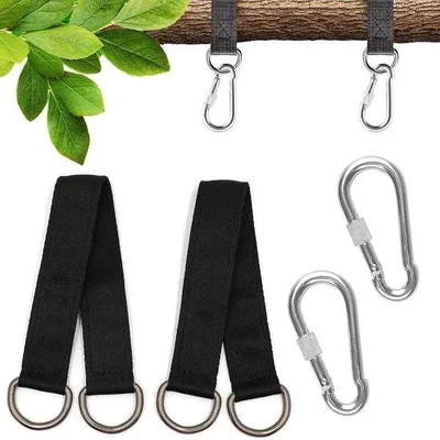 Image de Maillons de suspension - sangles de suspension - système de suspension pour balançoire - connecteur pour hamac, sac de frappe, balancelle - Kit de suspension - Fixation pour balançoire - Avec crochets - Mousqueton - Lot de 2 pièces - Noir - 50 cm