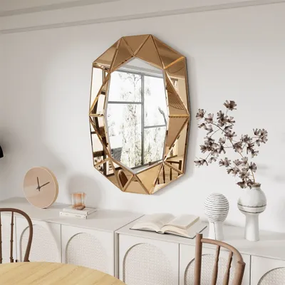Zdjęcie produktu dla WISFOR Lustro ścienne Duży Diament, Brązowe lustro łazienkoweReplika acyjne lustro ścienne, szklane lustro do łazienki, salonu, przedpokoju 100×72 cm