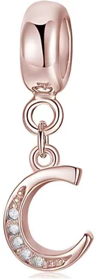 Obrázok produktu pre Prívesok "Damen Charm" z ružového zlata, písmená A-Z, vyrobený zo striebra 925, s zirkónmi, kompatibilný s európskymi náramkami